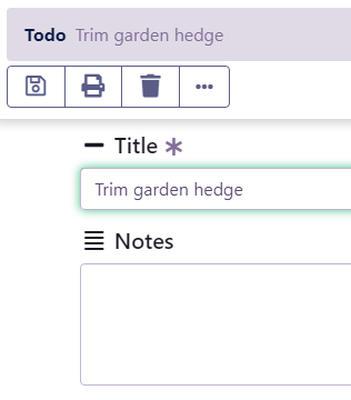 Todo task record form generated for each record and allowing additional notes